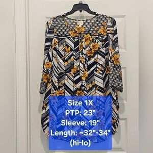 Fig & Flower 3/4 Sleeve Floral Tunic Top, EUC, Size 1X